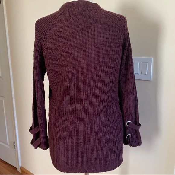 URBAN HERITAGE burgundy Lace Up Knit Sweater S - Picture 6 of 13